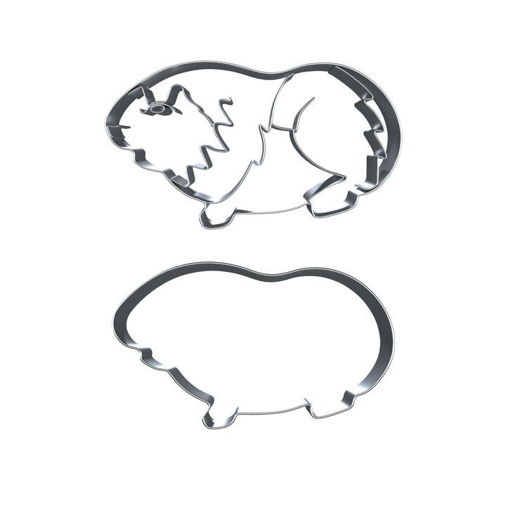 Guinea Pig Cookie Cutter (2 Pack) Basic Outline and Detailed Embossed Cutter - Stainless Steel